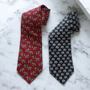 2 Brooks Brothers Elephant Print Silk Neckties Red/Blue